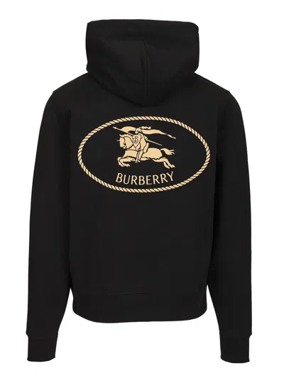 Burberry Men Black Sweatshirt With Ekd Embroidery On The Front And Logo Print On The Rear In Cotton In Black