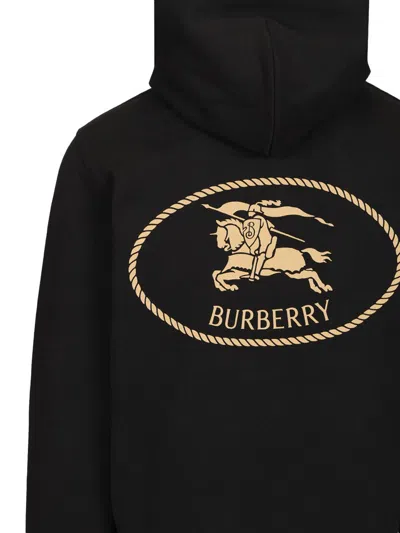 Burberry Men Black Sweatshirt With Ekd Embroidery On The Front And Logo Print On The Rear In Cotton In Black