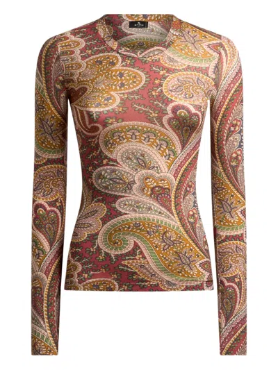 Etro Crew Neck Long-sleeved Top In Brown