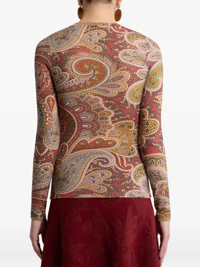 Etro Crew Neck Long-sleeved Top In Brown