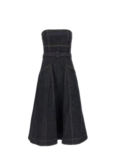 Self-portrait Indigo Denim Bandeau Midi Dress Dresses Blue In Black