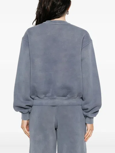 Alexander Wang Omens Crewneck Logo-embroidered Cotton-blend Sweatshirt Washed Blue Ink In Blue