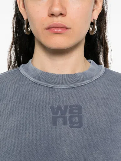 Alexander Wang Omens Crewneck Logo-embroidered Cotton-blend Sweatshirt Washed Blue Ink In Blue