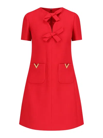 Valentino Garavani Bow Detail Crepe Couture Minidress In Red