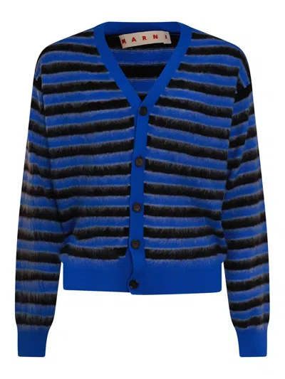 Marni Striped Wool And Mohair Cardigan In Blue