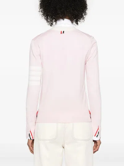Thom Browne Relaxed Fit V Neck Cardigan With 4 Bar Stripe In Pink