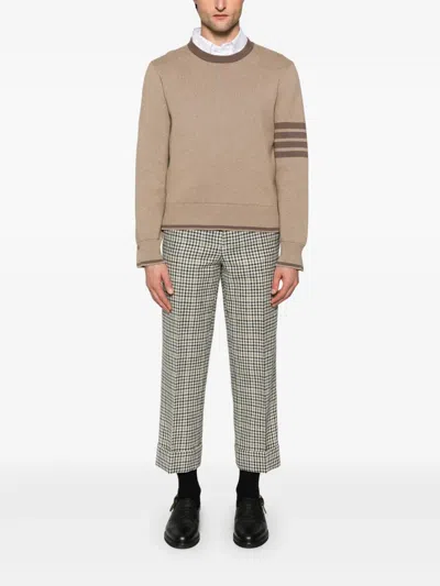Thom Browne Milano Stitch Cotton Crewneck Sweater In Brown