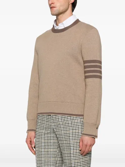 Thom Browne Milano Stitch Cotton Crewneck Sweater In Brown