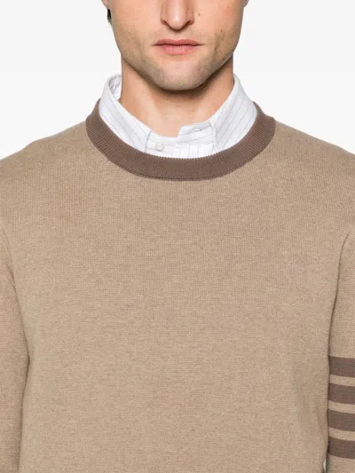 Thom Browne Milano Stitch Cotton Crewneck Sweater In Brown