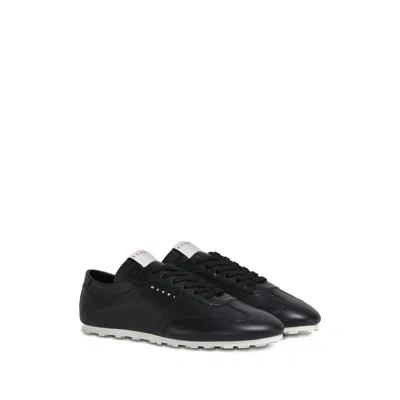 Marni Leather Low-top Sneakers And Contrasting Sole In Black