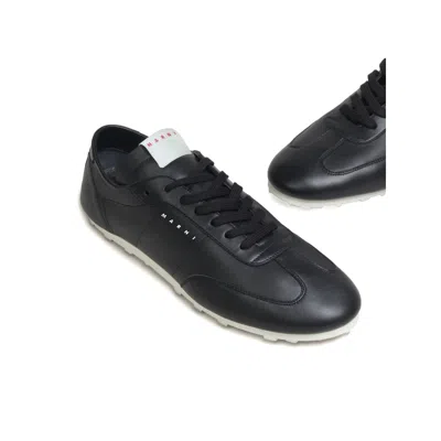 Marni Leather Low-top Sneakers And Contrasting Sole In Black