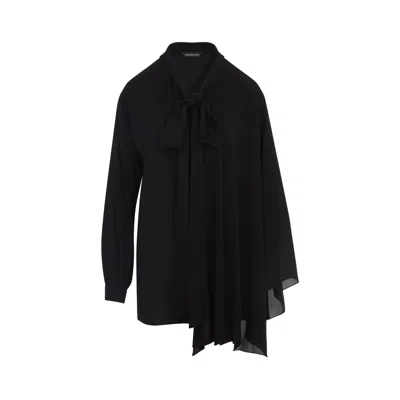Balenciaga Black Blouse With Pussybow Collar And Asymmetric Design In Silk Woman In Black