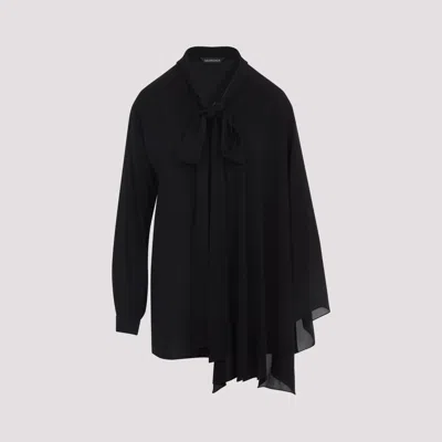 Balenciaga Black Blouse With Pussybow Collar And Asymmetric Design In Silk Woman In Black