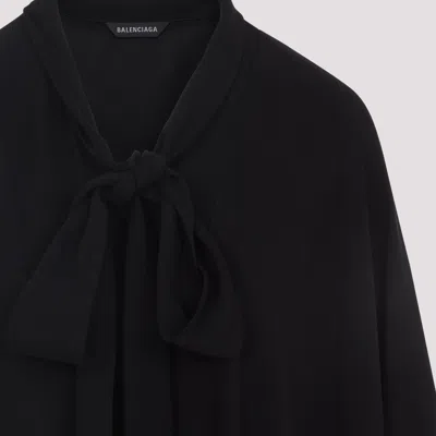Balenciaga Black Blouse With Pussybow Collar And Asymmetric Design In Silk Woman In Black