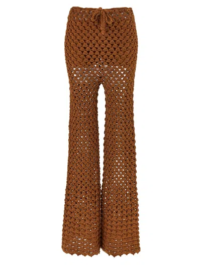 Ermanno Scervino Flared Leg Sheer Crochet Trousers In Brown