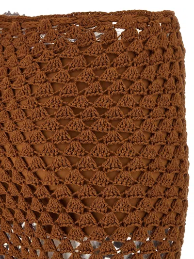 Ermanno Scervino Flared Leg Sheer Crochet Trousers In Brown