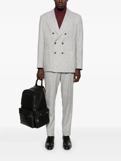 Brunello Cucinelli Men Wool And Silk Double-breasted Suit In Gray