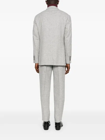 Brunello Cucinelli Men Wool And Silk Double-breasted Suit In Gray
