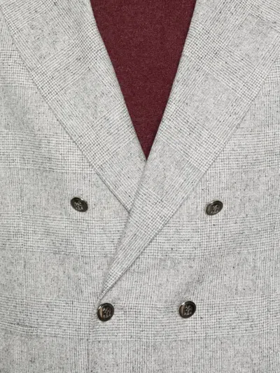 Brunello Cucinelli Men Wool And Silk Double-breasted Suit In Gray