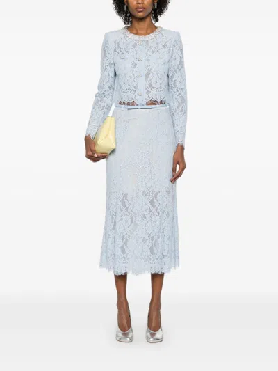 Self-portrait Light Blue Lace-effect Skirt With Slip