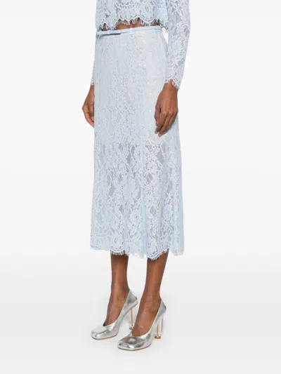 Self-portrait Light Blue Lace-effect Skirt With Slip