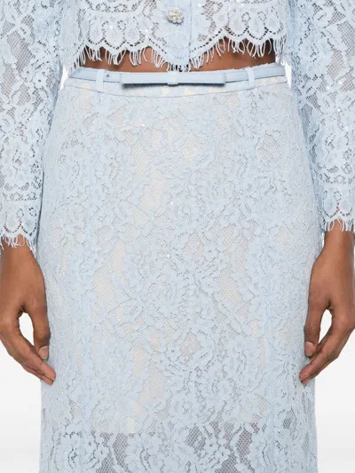 Self-portrait Light Blue Lace-effect Skirt With Slip