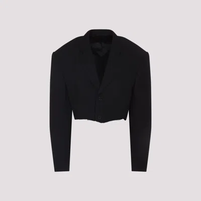 Balenciaga Black Cut Off Single Breasted Jacket In Black