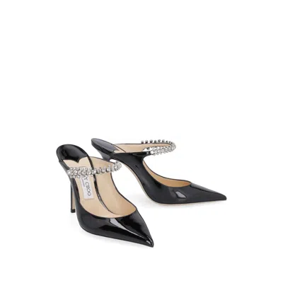 Jimmy Choo Black Leather Sabot Painted With Crystal Strap In Black