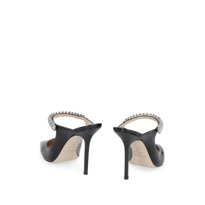 Jimmy Choo Black Leather Sabot Painted With Crystal Strap In Black