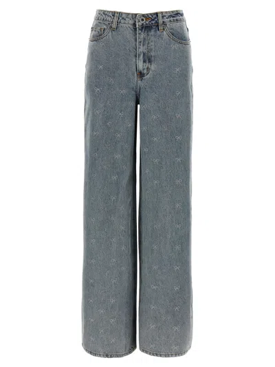 Self-portrait Light Blue Wide-leg Jeans With Crystal Embellishment And Classic Five-pocket Design In Multi