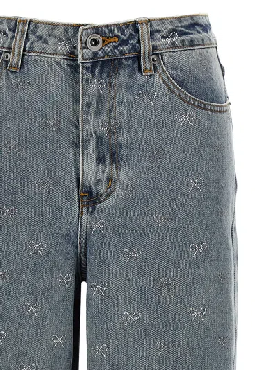 Self-portrait Light Blue Wide-leg Jeans With Crystal Embellishment And Classic Five-pocket Design In Multi