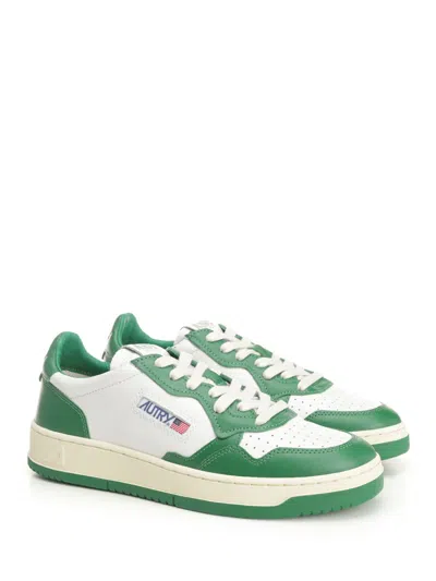 Autry White And Green Two-tone Leather Medalist Low Sneakers