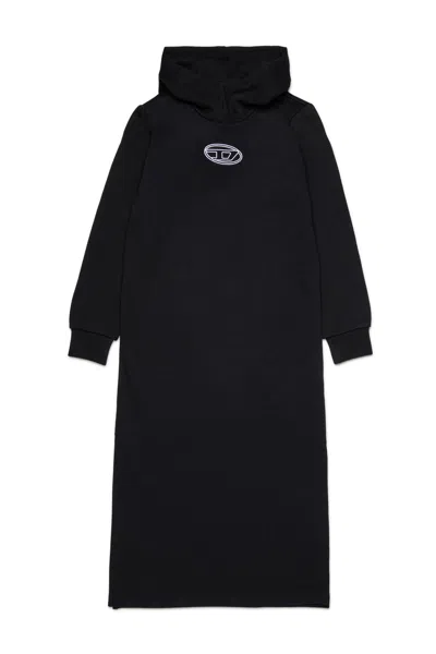 Diesel Abito Maxi-felpa Lungo Con Logo Oval D In Black