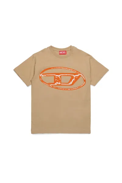 Diesel T-shirt In Jersey Con Maxi Logo Oval D Bicolor In Brown