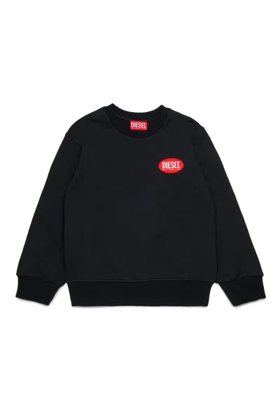 Diesel Felpa Girocollo Con  Oval Label In Black