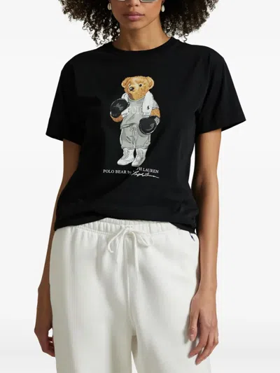 Polo Ralph Lauren Womens Polo Black Bear-print Short-sleeves Cotton-jersey T-shirt