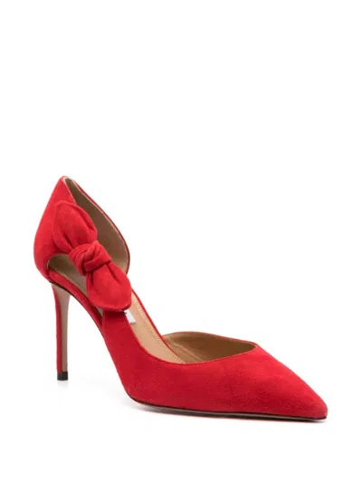 Aquazzura Very Bow Tie 105 Suede Point-toe Pumps