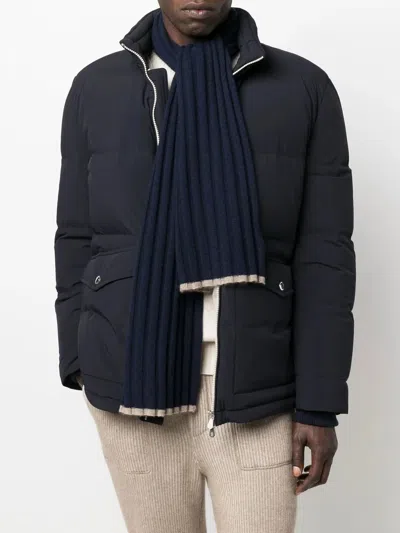 Brunello Cucinelli Ribbed Knit Cashmere Scarf With Two-tone Border