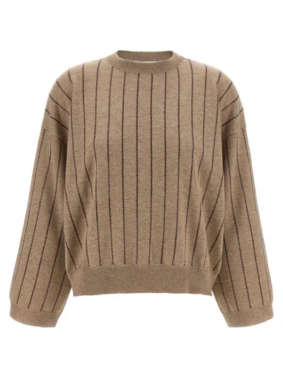 Brunello Cucinelli Sequin Cashmere Sweater Sweaters And Cardigans Beige In Brown