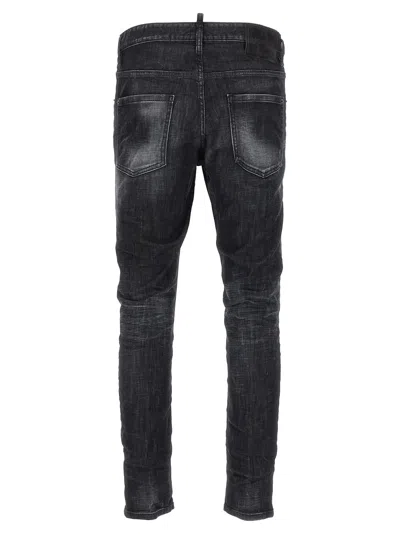 Dsquared2 Cool Gut Black Jeans With Belt Loops And Faded Effect In Denim Man In Black