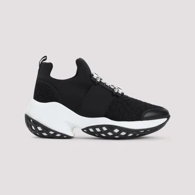 Roger Vivier Roger Viv Mesh Crystal Embellished Slip On Sneakers In Black Nylon