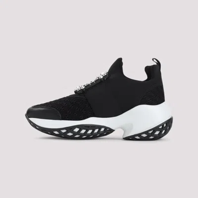 Roger Vivier Roger Viv Mesh Crystal Embellished Slip On Sneakers In Black Nylon