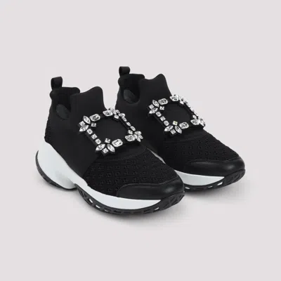 Roger Vivier Roger Viv Mesh Crystal Embellished Slip On Sneakers In Black Nylon