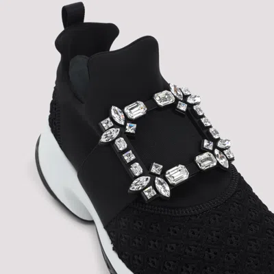 Roger Vivier Roger Viv Mesh Crystal Embellished Slip On Sneakers In Black Nylon