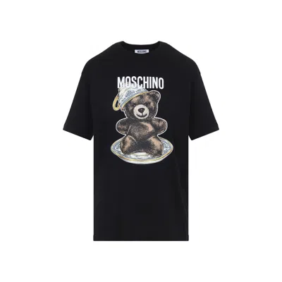 Moschino Black Cotton T-shirt With Playful Bear Graphic In Black