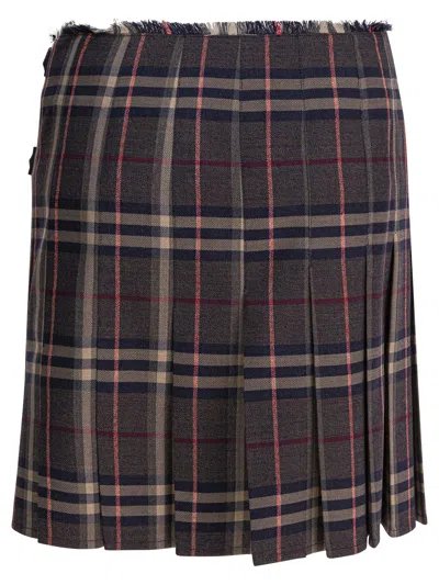 Burberry Wool Skirt With Embroidered Buckle And Pleats In Brown