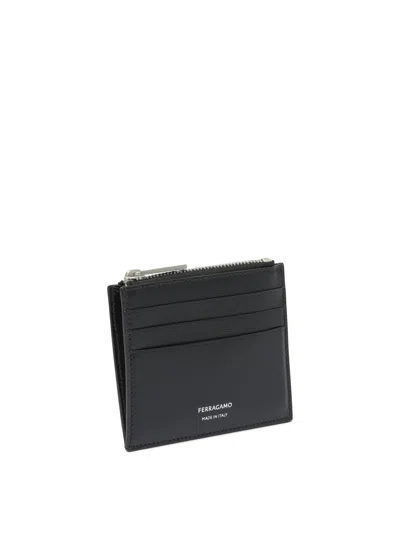 Ferragamo Slim Black Calf Leather Wallet In Black