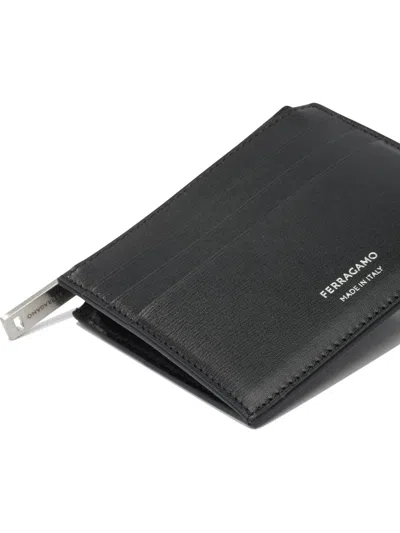 Ferragamo Slim Black Calf Leather Wallet In Black