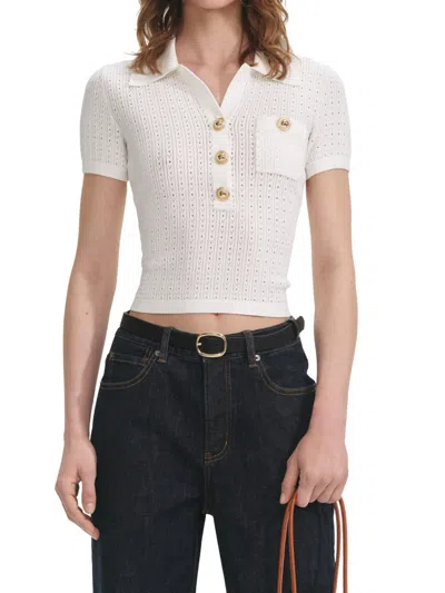 Self-portrait Viscose Blend Pointelle Knit Top In White