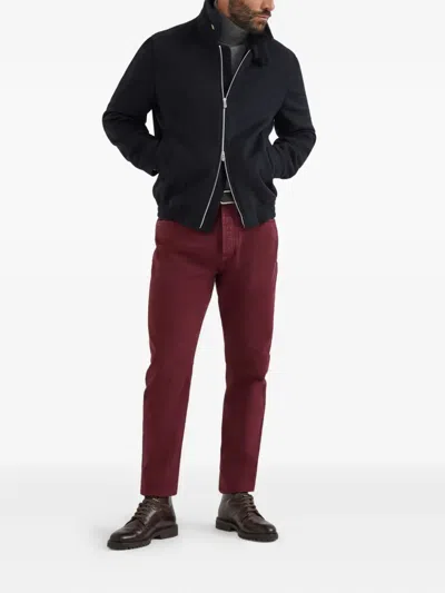 Brunello Cucinelli High Collar Wool Bomber Jacket In Black